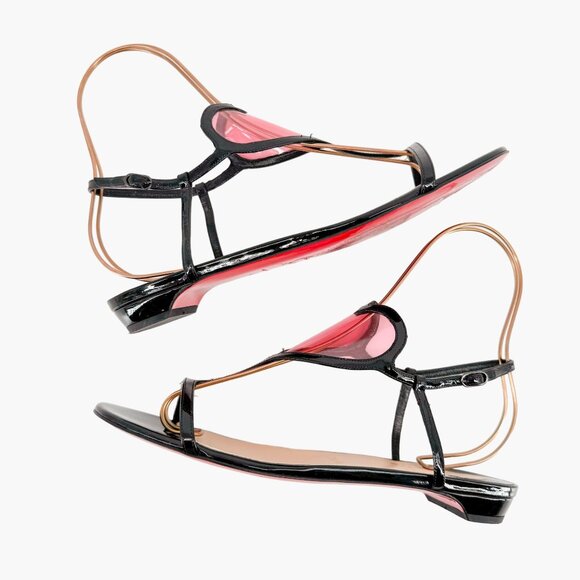 Christian Louboutin Cora PVC Heart T-Strap Flat Sandals EU 40 US 10 Black Patent - Picture 7 of 11